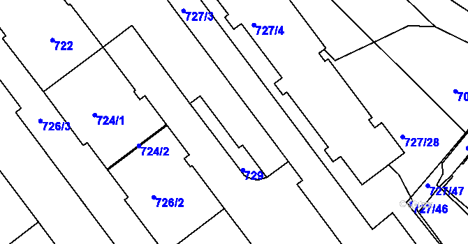 Parcela st. 727/10 v KÚ Pelhřimov, Katastrální mapa