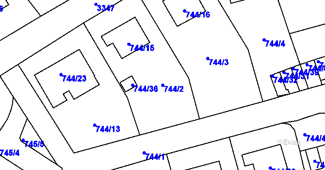 Parcela st. 744/2 v KÚ Pelhřimov, Katastrální mapa