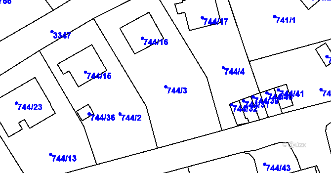 Parcela st. 744/3 v KÚ Pelhřimov, Katastrální mapa