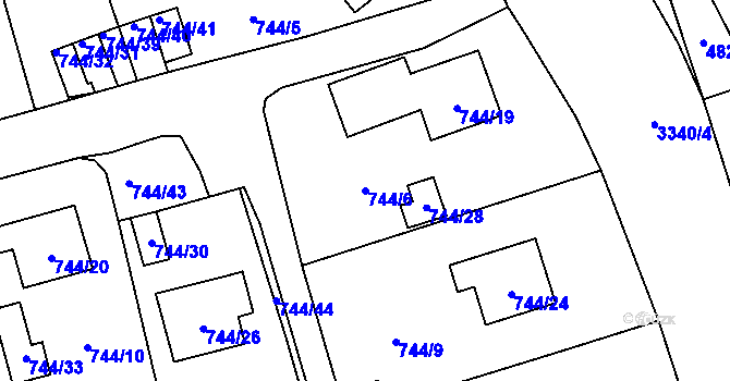 Parcela st. 744/6 v KÚ Pelhřimov, Katastrální mapa