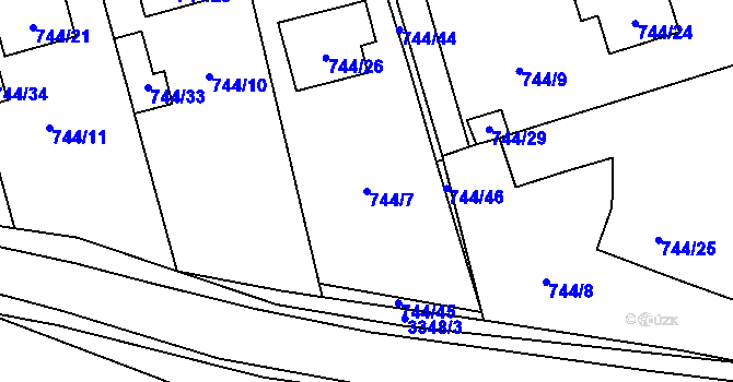 Parcela st. 744/7 v KÚ Pelhřimov, Katastrální mapa