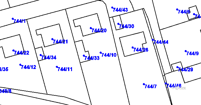 Parcela st. 744/10 v KÚ Pelhřimov, Katastrální mapa