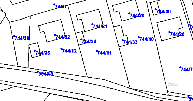 Parcela st. 744/11 v KÚ Pelhřimov, Katastrální mapa