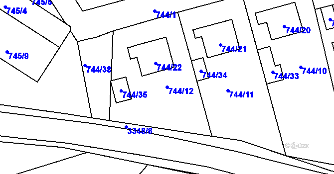 Parcela st. 744/12 v KÚ Pelhřimov, Katastrální mapa