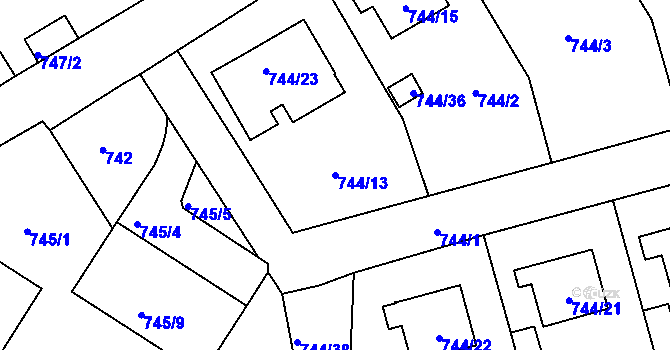 Parcela st. 744/13 v KÚ Pelhřimov, Katastrální mapa