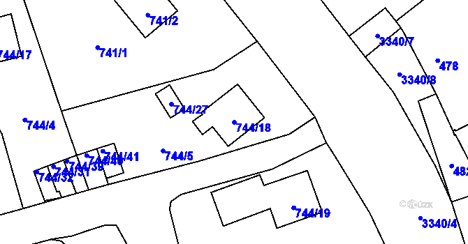Parcela st. 744/18 v KÚ Pelhřimov, Katastrální mapa