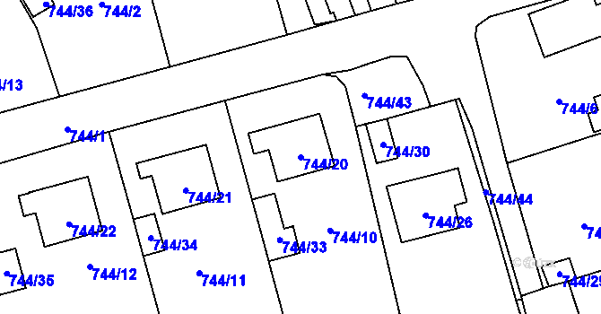 Parcela st. 744/20 v KÚ Pelhřimov, Katastrální mapa