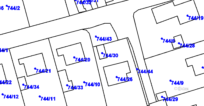 Parcela st. 744/30 v KÚ Pelhřimov, Katastrální mapa