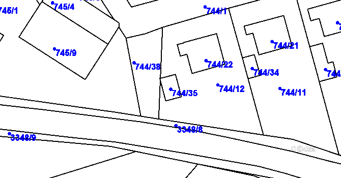 Parcela st. 744/35 v KÚ Pelhřimov, Katastrální mapa