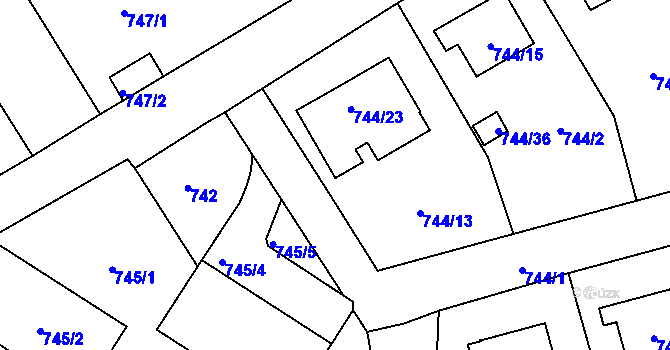 Parcela st. 744/37 v KÚ Pelhřimov, Katastrální mapa