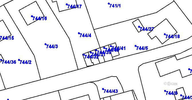 Parcela st. 744/39 v KÚ Pelhřimov, Katastrální mapa