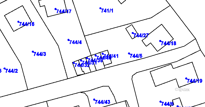 Parcela st. 744/41 v KÚ Pelhřimov, Katastrální mapa