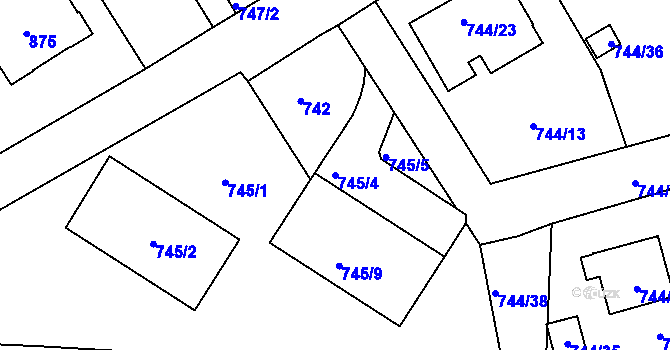 Parcela st. 745/4 v KÚ Pelhřimov, Katastrální mapa