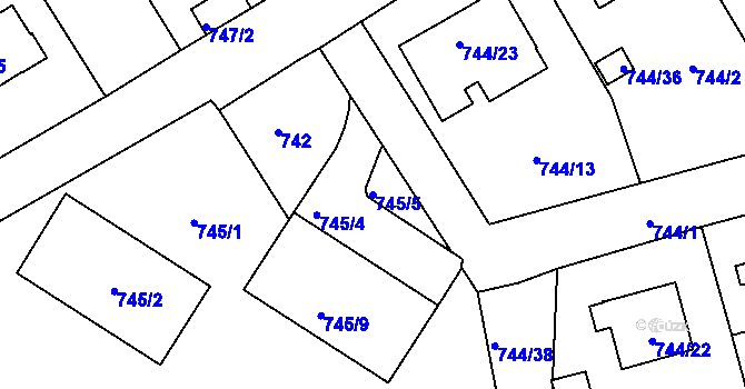 Parcela st. 745/5 v KÚ Pelhřimov, Katastrální mapa