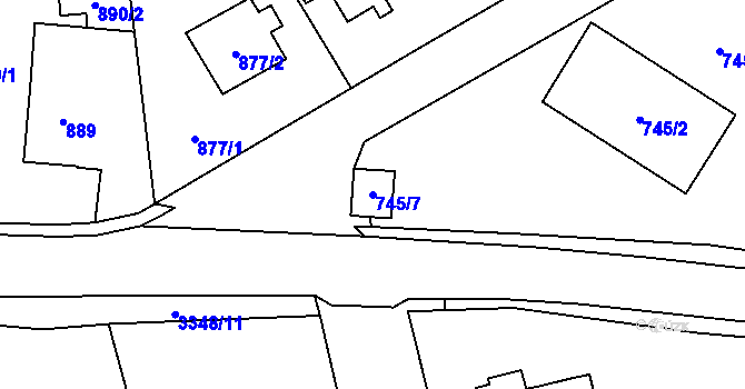 Parcela st. 745/7 v KÚ Pelhřimov, Katastrální mapa
