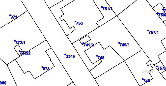 Parcela st. 749/2 v KÚ Pelhřimov, Katastrální mapa