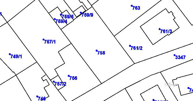 Parcela st. 758 v KÚ Pelhřimov, Katastrální mapa
