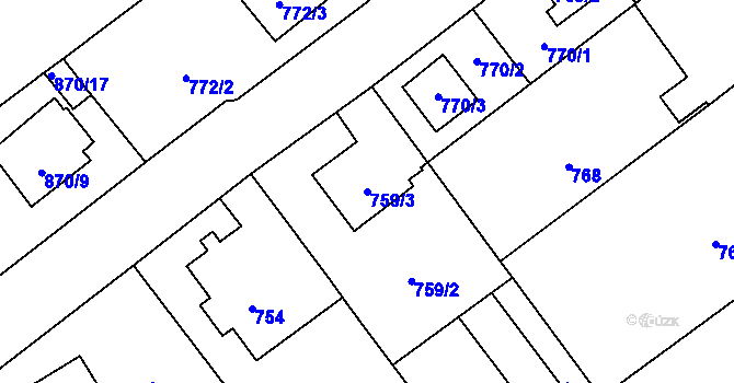 Parcela st. 759/3 v KÚ Pelhřimov, Katastrální mapa