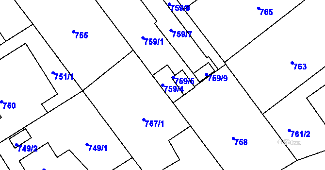 Parcela st. 759/4 v KÚ Pelhřimov, Katastrální mapa