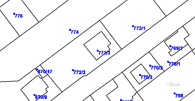 Parcela st. 772/3 v KÚ Pelhřimov, Katastrální mapa