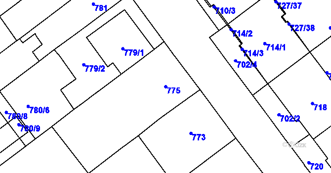Parcela st. 775 v KÚ Pelhřimov, Katastrální mapa