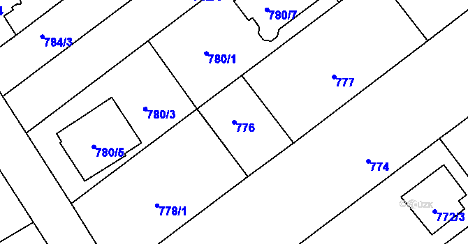Parcela st. 776 v KÚ Pelhřimov, Katastrální mapa