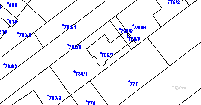 Parcela st. 780/7 v KÚ Pelhřimov, Katastrální mapa