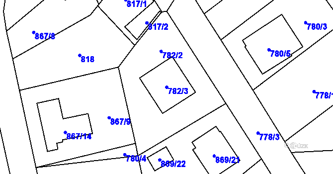 Parcela st. 782/3 v KÚ Pelhřimov, Katastrální mapa