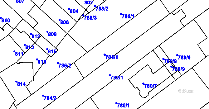 Parcela st. 784/1 v KÚ Pelhřimov, Katastrální mapa