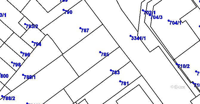 Parcela st. 785 v KÚ Pelhřimov, Katastrální mapa