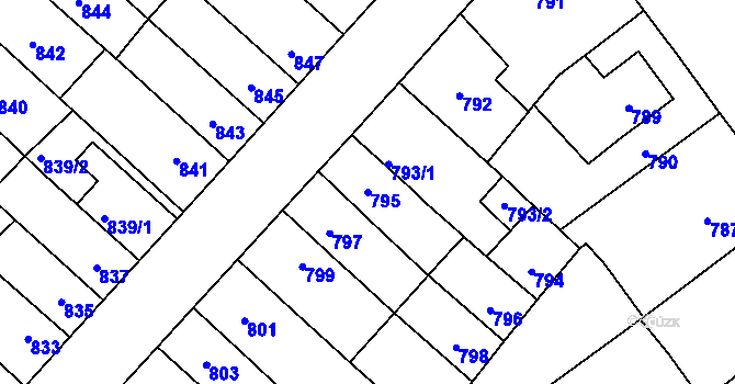 Parcela st. 795 v KÚ Pelhřimov, Katastrální mapa