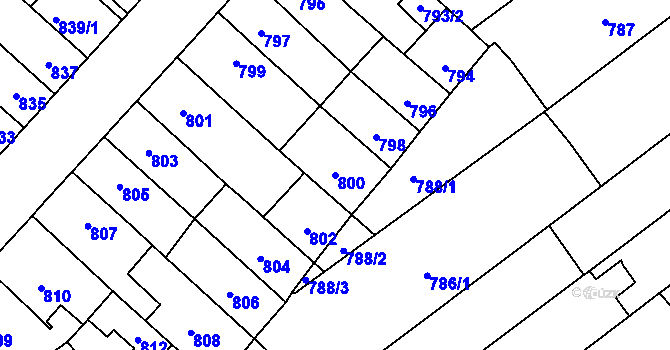 Parcela st. 800 v KÚ Pelhřimov, Katastrální mapa
