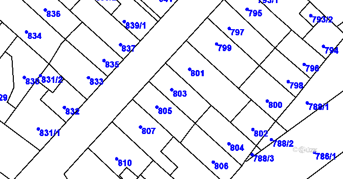 Parcela st. 803 v KÚ Pelhřimov, Katastrální mapa