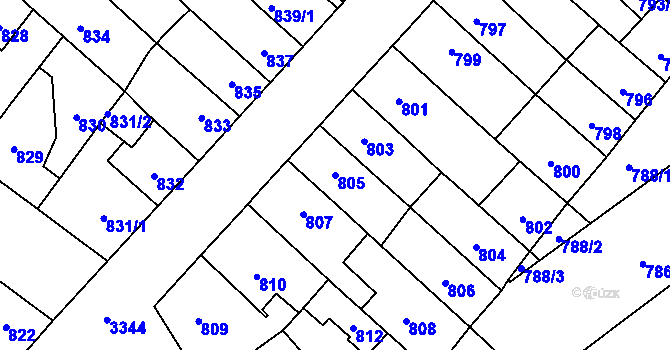 Parcela st. 805 v KÚ Pelhřimov, Katastrální mapa