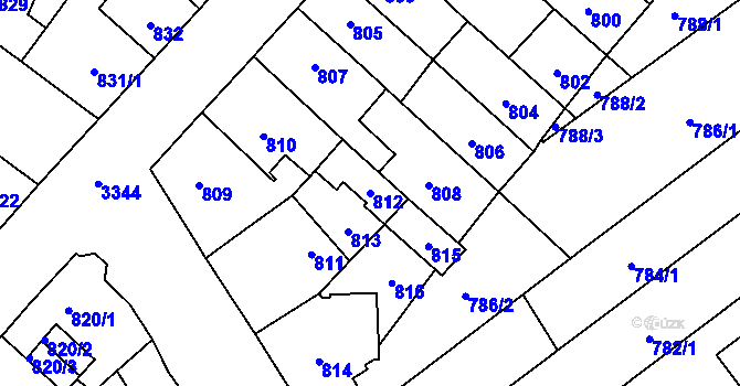 Parcela st. 812 v KÚ Pelhřimov, Katastrální mapa