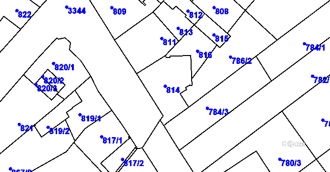 Parcela st. 814 v KÚ Pelhřimov, Katastrální mapa