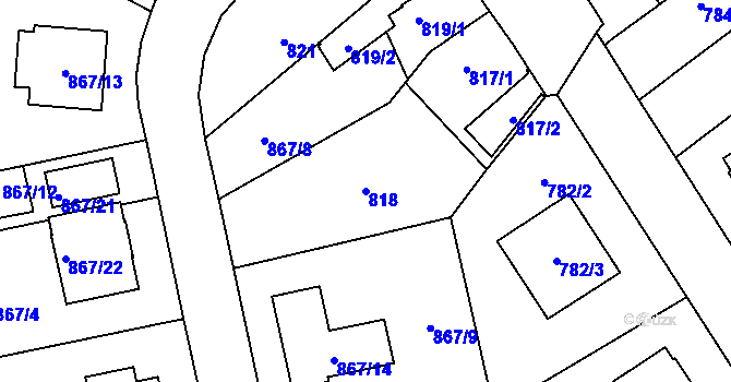 Parcela st. 818 v KÚ Pelhřimov, Katastrální mapa