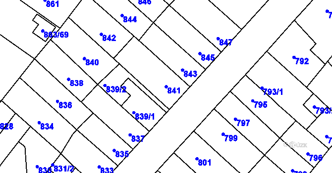 Parcela st. 841 v KÚ Pelhřimov, Katastrální mapa