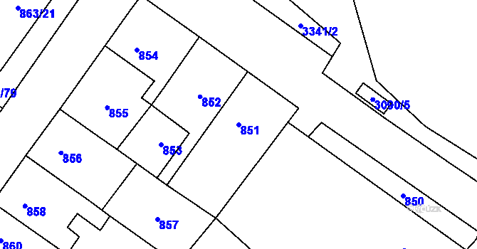 Parcela st. 851 v KÚ Pelhřimov, Katastrální mapa