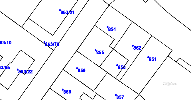 Parcela st. 855 v KÚ Pelhřimov, Katastrální mapa