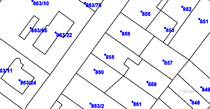 Parcela st. 858 v KÚ Pelhřimov, Katastrální mapa