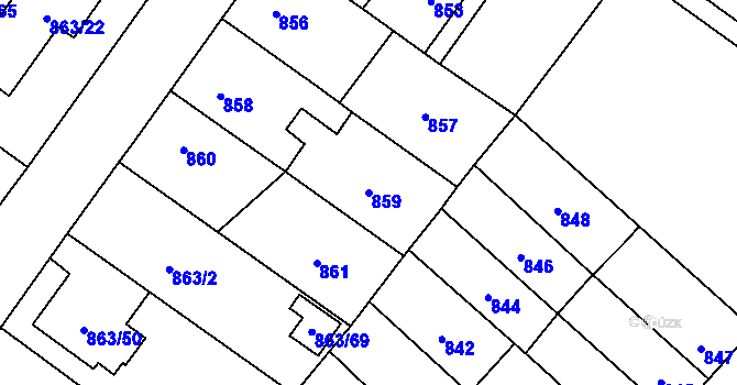 Parcela st. 859 v KÚ Pelhřimov, Katastrální mapa