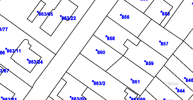 Parcela st. 860 v KÚ Pelhřimov, Katastrální mapa