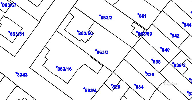 Parcela st. 863/3 v KÚ Pelhřimov, Katastrální mapa