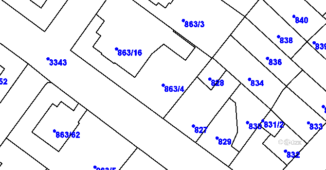 Parcela st. 863/4 v KÚ Pelhřimov, Katastrální mapa