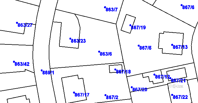 Parcela st. 863/6 v KÚ Pelhřimov, Katastrální mapa