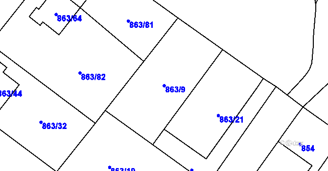 Parcela st. 863/9 v KÚ Pelhřimov, Katastrální mapa