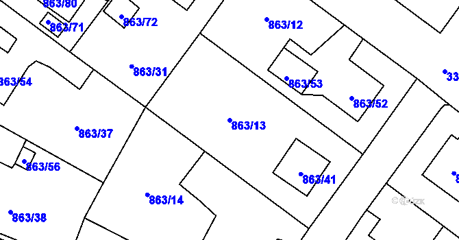 Parcela st. 863/13 v KÚ Pelhřimov, Katastrální mapa