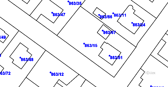 Parcela st. 863/15 v KÚ Pelhřimov, Katastrální mapa