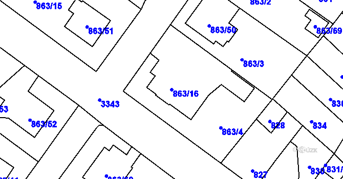 Parcela st. 863/16 v KÚ Pelhřimov, Katastrální mapa